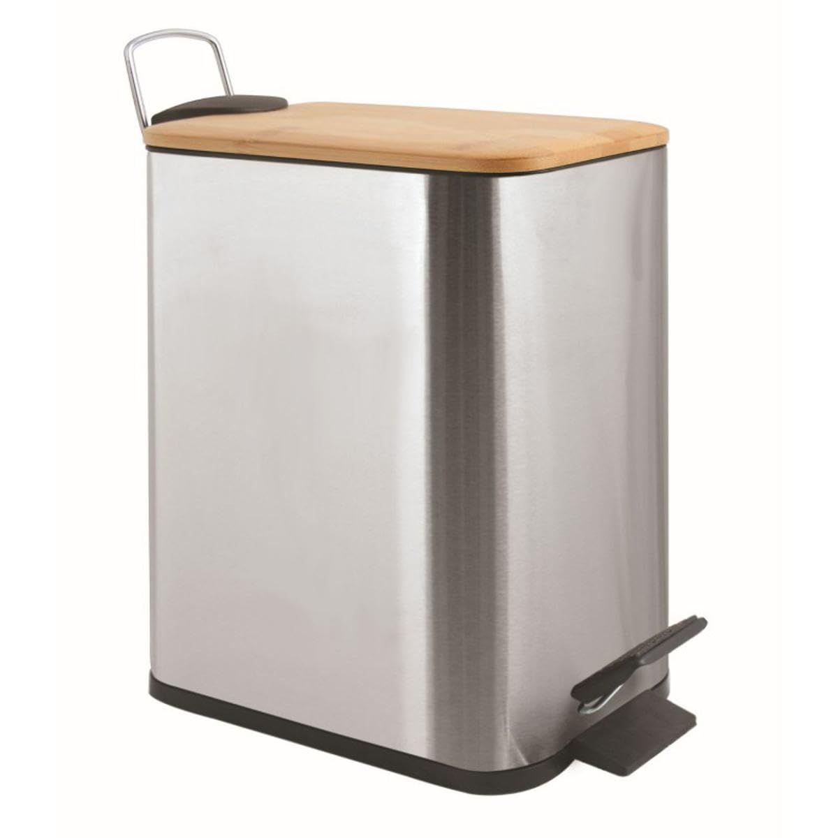 Spirella Erik 5 Litre Rectangular Pedal Bin with Soft and Silent Closing Mechanism, Non-Slip Pedals for Safe Use, Brushed Finish