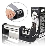 ColorLifeOfficial Professional Knife sharpener for for Straight and Serrated Knives, 2 Stage Tungsten Steel with Ceramic Rod Sharpening Wheel System, Non-slip Base, Black.