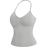 Womens Halter Tank Tops Longline Strappy Top with Built-in Bra V Neck Backless Gym Workout Camis with Adjustable Strap
