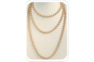 ANGLEQUEEN Long Pearl Necklaces for Women Faux Pearl Dangle Necklace Chunky Bead Layered Pearl Necklace Wedding Bridal 60" Pearl Necklace 1920s Gatsby Costume Jewelry