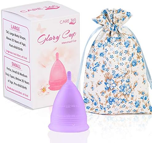 Care365 Glory Cup - #1 Recommended Period Cup Includes Bonus Bag, Leak Free Reusable Menstrual Cup (Large, Purple)