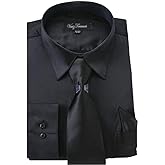 Milano Moda Satin Classic Dress Shirts with Tie & Hankie SG08 , 14 Colors