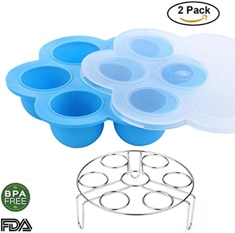 Silicone Egg Bites Mold + Stainless Steel Egg Steamer Rack Set for Instant Pot Accessories 5 6 8 qt Pressure Cooker Food Steamer and Reusable Storage Container - 2 in 1