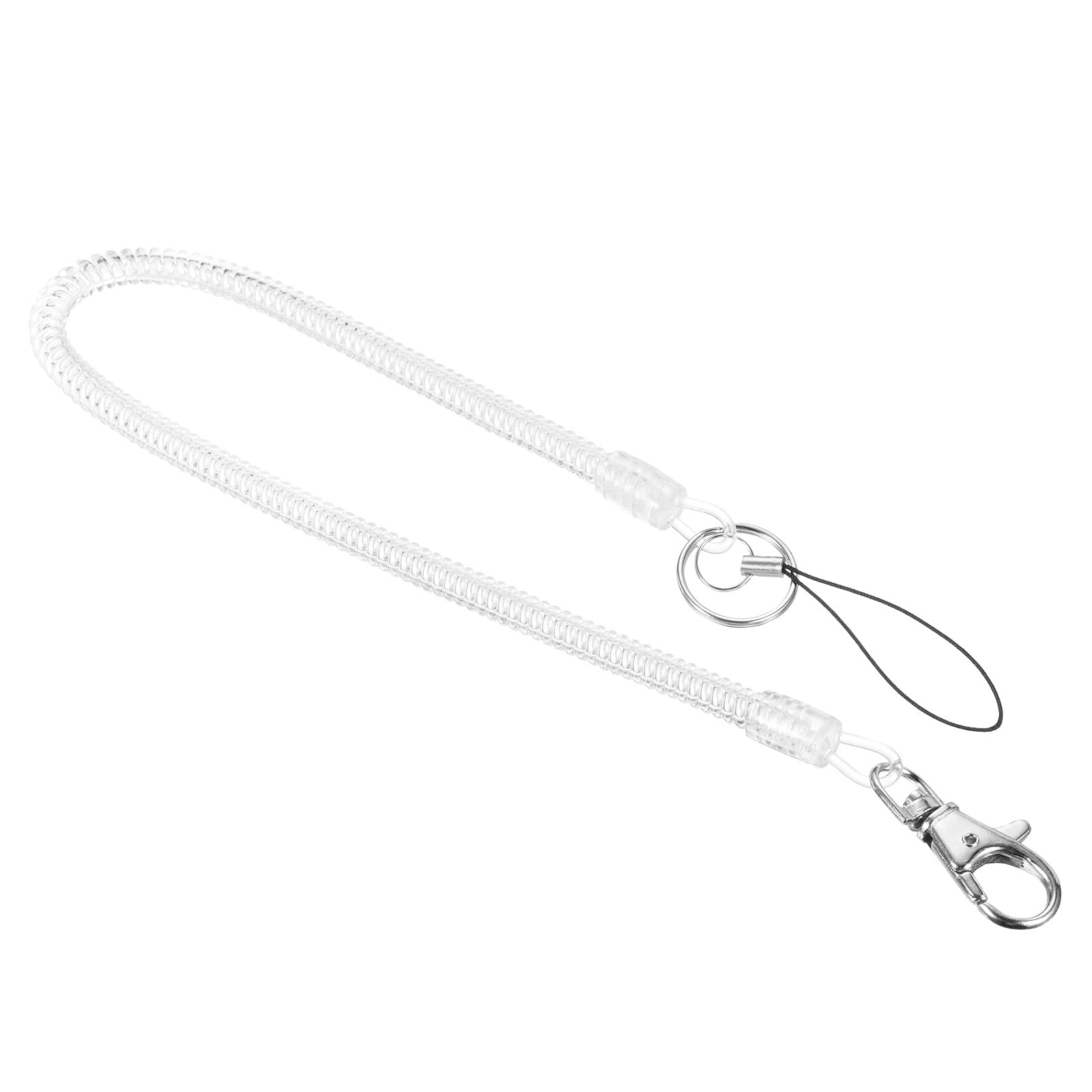 PATIKIL Retractable Coil Spring Keychain Lobster Clasp with Key Ring 360mm, 1 Pack Plastic Spiral Stretchy Cord Strap Snap Hook, Clear