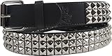 Triple Row Studded Leather Belt in Black/Chrome by BodyPunks, Size: Large (37-41), Color: Black/Chrome