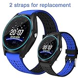 Qiufeng Smart Watch Smartwatch Bluetooth Sweatproof Phone with Camera TF/SIM Card Slot Band Replaceable for Android and iPhone Smartphones for Kids Girls Boys Men Women(Blue,2 Straps)