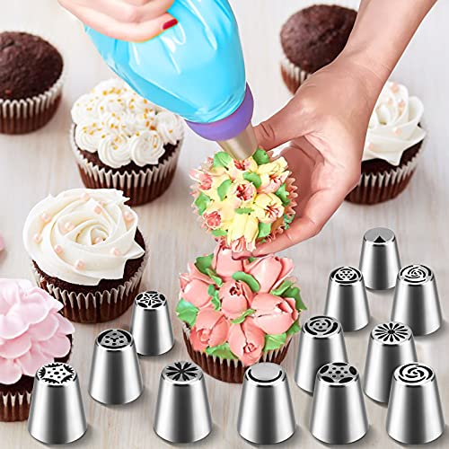Russian Piping Tips Set 27Pcs FPVERA Cake Flower Decorating Icing Tip Kit & Cupcake Frosting