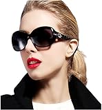 ATTCL Women Polarized UV400 Sunglasses Fashion Plaid Oversized Sunglasses 16214 Black
