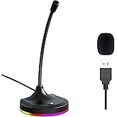 Blapsuro USB Computer Microphone with Mute Button and RGB Lighting,Plug&Play Mic for Conference,Gaming,YouTube,Desktop PC Mic for Mac/Window-Black-Black(M7)
