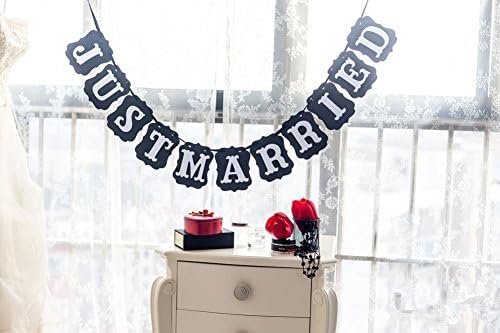 MagicW Just Married Banner Decorations Baby Shower Wedding Bunting Wedding Banner Wedding Party Banner Garland Sign Photo Props Hanging Decor Vintage Wedding Party Decoration