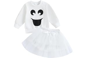Bonangber Toddler Baby Girl Halloween Outfit Ghost Costume Grimace Print Sweatshirt with Tutu Skirt Halloween Costumes