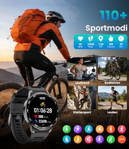 Reloj Inteligente Hombre 2026 con Llamada, Gran pantalla HD de 1,7'' con Batería de 800 mAh, Luz LED, Mide Sueño y Ritmo Cardíaco, 100+ Modos Deportivos, Smartwatch IP68 para Android e iOS, Negro-Rojo