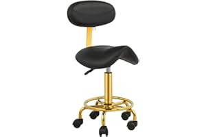 V VDLONSY Saddle Rolling Chair Saddle Stool with Backrest Ergonomic Stool with Wheels Hydraulic Adjustable Soft Comfortable Cushion for Salon Tattoo Shop Spa Home Office Dentist Black