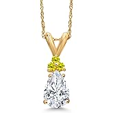 Gem Stone King 14K Yellow Gold White Moissanite and Canary Diamond Pendant Necklace for Women | 1.08 Cttw | Gemstone Birthstone | Pear Shape 8X5MM | With 18 Inch Chain