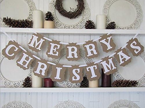 Generic Rustic Wedding Decoration Flag Garland Wedding Banner with White Ribbon Party Decorations(Merry Christmas)