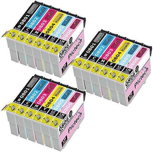 Pictech Replacement for Epson T0807 Ink Cartridges for Epson Stylus Photo R265 R285 R360 RX560 RX585 RX685 P50 PX650W PX700W PX710W PX800FW PX810W (3 Sets (18 Pack)