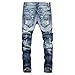 Stunner Men's Spring Summer Slim Ripped Broken Hole Jeans Pants CN Blue 36