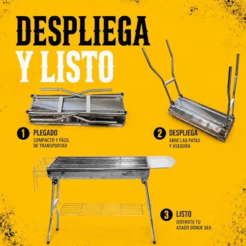 Asador Portatil Plegable para Carbon, Parrilla de Acero Inoxidable, Asador con Asa Facil de Limpiar y Transportar | ECOMLAB