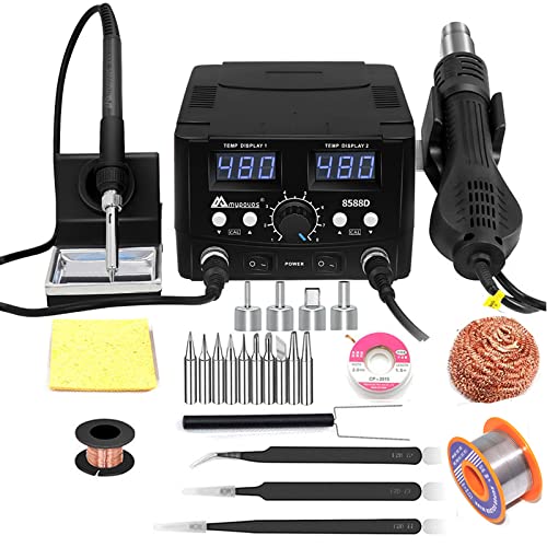 Photo 1 of MYPOUOS 2 IN 1 750W LED Digital Soldering Station Hot Air Gun Rework Station Electric Soldering Iron For Phone PCB IC SMD BGA Welding SET 110V (8588D SET1)