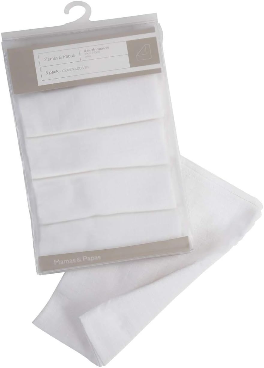 Mamas & Papas 5 Pack Large Cotton Muslin Squares, White