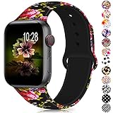 Humenn Compatible with Apple Watch Band 38mm 40mm,Soft Silicone Fadeless Pattern Printed Replacement Bands Compatible for iWatch Series 1,2,3,4 Pink Rose M/L