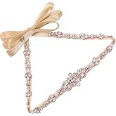 WEZTEZ Thin Bridal Belt with Pearls Rhinestones Shiny Crystal Bridesmaid Beads Sash for Wedding Gown