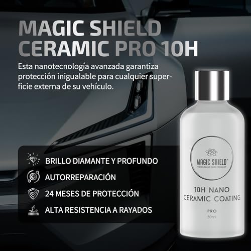 Magic Shield Recubrimiento Cerámico PRO 10H - Auto Reparador | Protección Avanzada SiO2 Duradera | Aplicación Fácil | Brillo Intenso | Ideal para Autos, Motos, RVs y Barcos