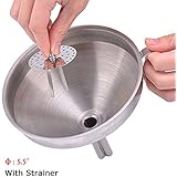 5.5-Inch Stainless Steel Large Funnel with Detachable Strainer/Filter for Cooking Oil and Transmission Liquid and Powder, Food Grade Metal Kitchen Funnels by HOXHA