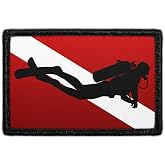 Diver Down Flag with Diver Hook &amp; Loop Patch - 2x3 in - Pull Patch | Removable morale Patch, merrow edge border, low profile, polyester, washable, hook-backed, for hats, jeans, vests