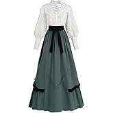 Nuoqi Womens Victorian Dress Costume 2-Piece Medieval Renaissance Dress Edwardian Blouse Skirt Set