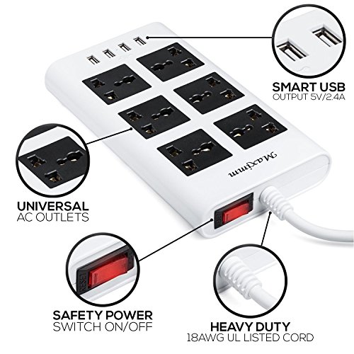 Maximm Surge Protector Flat Power Strip 6 Universal Outlets with 4 USB