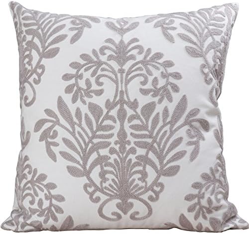Bridgeso Rustic Square Throw Pillow Case Geometry Accent Branches Embroidered Cotton Linen Blend Decorative Cushion Cover for Bench, 1-Pack, 18" x 18"(45cm x 45cm), Branches