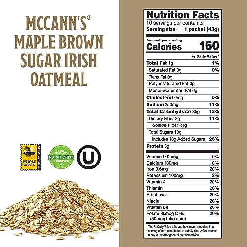MCCANN’S INSTANT IRISH OATMEAL, MAPLE & BROWN SUGAR, 10 PACKETS