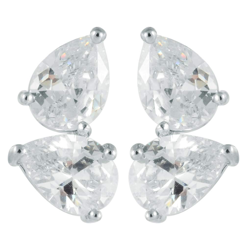 RIZILIA Stud Pierced Earrings with Pear Cut Gemstones CZ [White Topaz] in 18K White Gold Plated, Simple Modern Elegant