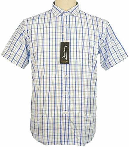 FASHINTY Men's Colorful check Short Sleeve Casual Shirt Blue&Green #5-2 M