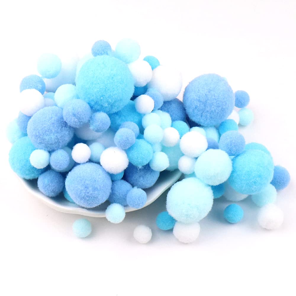 Duories 135 Colourful Pompoms for Crafts, 10-30 mm Mini Pompoms Balls Small Pompoms Balls Fluffy Colourful Pom Pom Decoration Pompom Plush Balls Craft Accessories for Sewing Decoration DIY Crafts Blue