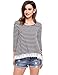 Mofavor Women's Scoop Neck 3/4 Sleeve A-line Lace Stitching Trim Striped Casual T-Shirt Tunic Tops