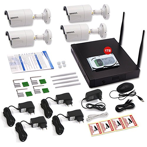 【2019 Update】 HD 1080P 8-Channel OOSSXX Wireless Security Camera System,4Pcs 720P(1.0 Megapixel) Wireless Indoor/Outdoor IR Bullet IP Cameras,P2P,App, HDMI Cord & 1TB HDD Pre-Install