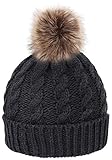 Simplicity Men/Women's Winter Knit Faux Fur Heather Grey Pompoms Beanie Hat