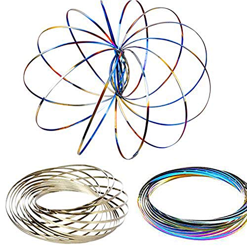 YANWIN Magic Rings, Stainless Steel Flow Rings 3D Novelty Shaped Kinetic Spring Bracelet Fidget Toy Games for Kids Teens Adults ( Silver & Multi-Color )