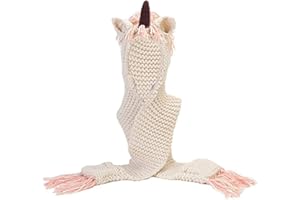 CENTURYX Kids Girl Crochet Cartoon Unicorn Winter Hat with Scarf Pocket Hooded Knitting Beanie