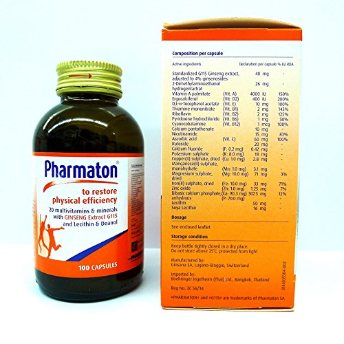 Pharmaton 20 Multivitamins Minerals with Ginseng G115 Lecithin and Deanol Capsules Active