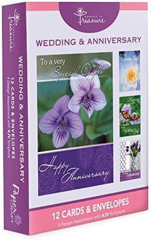12 Pack Boxed Set Wedding and/or Anniversery Cards, Bulk with KJV Scripture – Flowers, Butterflies Greeting Cards for Her for Him