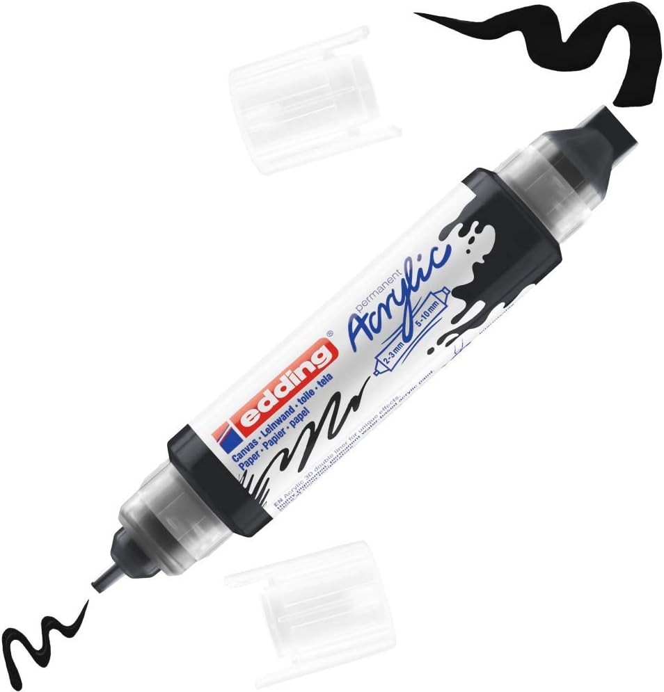 edding 5400 acrylic 3D double liner, black, 1 acrylic colour tube, 2 nozzles 2-3,5-10mm