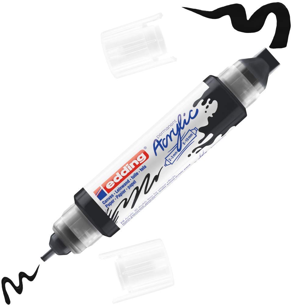 edding 5400 acrylic 3D double liner - black - 1 acrylic colour tube - 2 nozzles 2-3,5-10mm - acrylic paint for canvas, painting boards and wood - waterproof acrylics in artist-quality colours