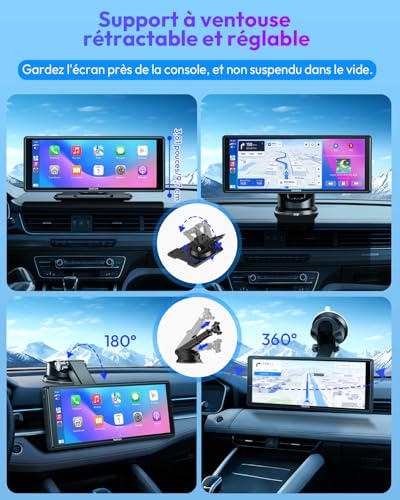 ESSGOO 10.26 Inch CarPlay Car Screen with Backup Camera Supports A-pple CarPlay & Android Auto, GPS, FM, Mirror Link, Bluetooth Hands-Free Calls, Siri and Google Assistant