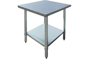 Hubert Stainless Steel Work Table Flat Top with Half-Square Edge - 24"L x 24"W x 34"H