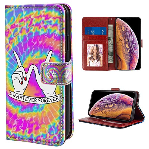 Spegen Wallet Case for iPhone Xs Max Tie-Dyed Genuine Leather Magnetic Folio Flip Case Card Slots Holder Stand for iPhone Xs Max