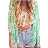 Shensee Supple Women Floral Printed Half Sleeve Chiffon Kimono Cardigan Tops Blouse
