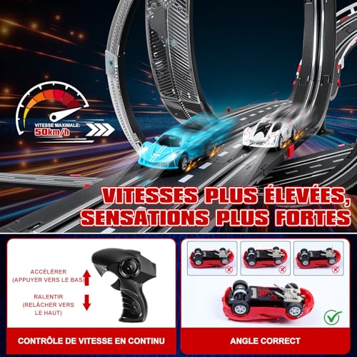 colmanda Circuit Voiture Electrique, Lumineuse Circuit Voiture Enfant 1:64 Piste De Course - 4 LED Voitures, 360° Cercle, Prise, Compteur de Tours, Piste Voiture Enfant 6-12 Ans Jouets Cadeau (L)